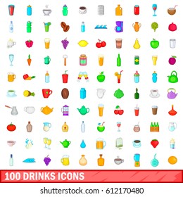 100 drink icons set in cartoon style for any design vector illustration