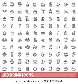 100 drink icons set. Outline illustration of 100 drink icons vector set isolated on white background