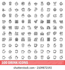 100 drink icons set. Outline illustration of 100 drink icons vector set isolated on white background