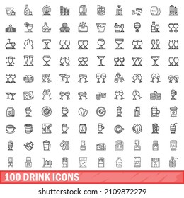 100 drink icons set. Outline illustration of 100 drink icons vector set isolated on white background
