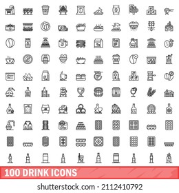 100 drink icons set. Outline illustration of 100 drink icons vector set isolated on white background