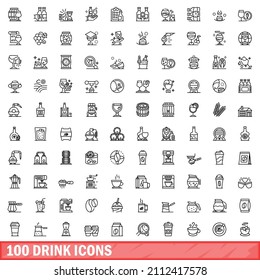 100 drink icons set. Outline illustration of 100 drink icons vector set isolated on white background