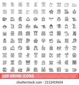 100 drink icons set. Outline illustration of 100 drink icons vector set isolated on white background