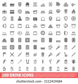 100 drink icons set. Outline illustration of 100 drink icons vector set isolated on white background