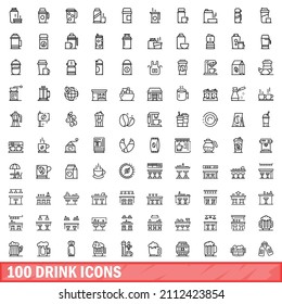 100 drink icons set. Outline illustration of 100 drink icons vector set isolated on white background