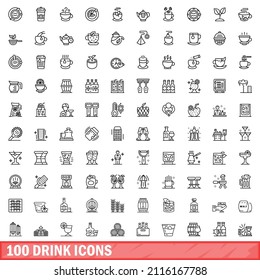 100 drink icons set. Outline illustration of 100 drink icons vector set isolated on white background