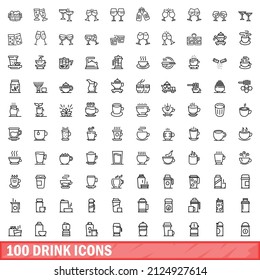 100 drink icons set. Outline illustration of 100 drink icons vector set isolated on white background