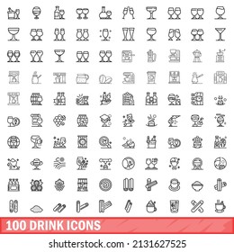 100 drink icons set. Outline illustration of 100 drink icons vector set isolated on white background