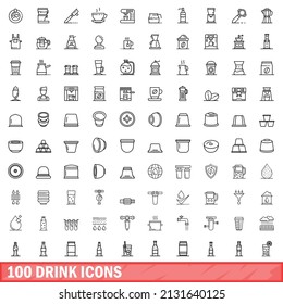 100 drink icons set. Outline illustration of 100 drink icons vector set isolated on white background