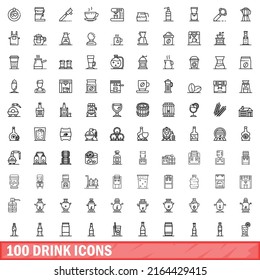 100 drink icons set. Outline illustration of 100 drink icons vector set isolated on white background