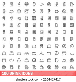 100 drink icons set. Outline illustration of 100 drink icons vector set isolated on white background