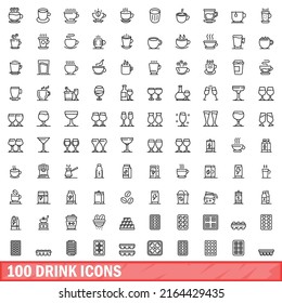 100 drink icons set. Outline illustration of 100 drink icons vector set isolated on white background