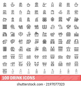 100 drink icons set. Outline illustration of 100 drink icons vector set isolated on white background