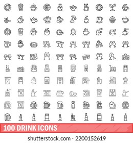 100 drink icons set. Outline illustration of 100 drink icons vector set isolated on white background