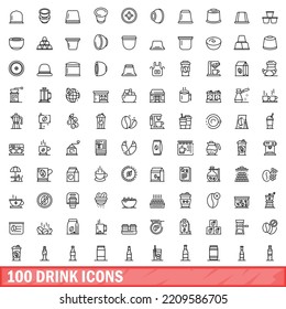 100 drink icons set. Outline illustration of 100 drink icons vector set isolated on white background