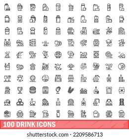 100 drink icons set. Outline illustration of 100 drink icons vector set isolated on white background