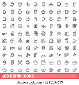 100 drink icons set. Outline illustration of 100 drink icons vector set isolated on white background