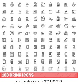 100 drink icons set. Outline illustration of 100 drink icons vector set isolated on white background