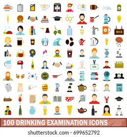100 drinking examination icons set in flat style for any design vector illustration