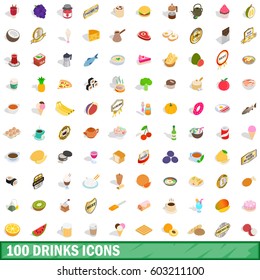 100 drinks icons set in isometric 3d style for any design vector illustration