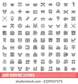 100 drone icons set. Outline illustration of 100 drone icons vector set isolated on white background