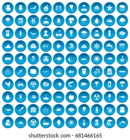 100 earth icons set in blue circle isolated on white vector illustration