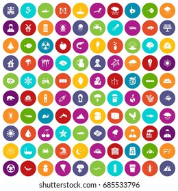 100 earth icons set in different colors circle isolated vector illustration