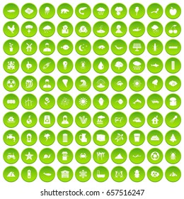 100 earth icons set green circle isolated on white background vector illustration