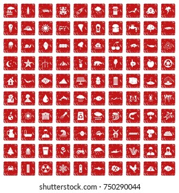 100 earth icons set in grunge style red color isolated on white background vector illustration