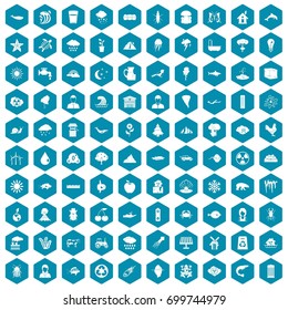 100 earth icons set in sapphirine hexagon isolated vector illustration