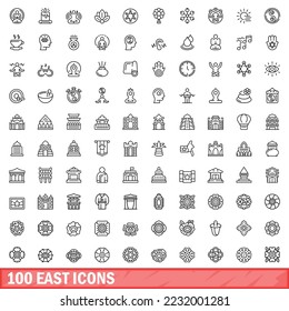 100 east icons set. Outline illustration of 100 east icons vector set isolated on white background