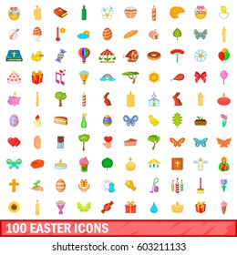 100 easter icons set in cartoon style for any design vector illustration