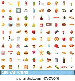 100 eat icons set in cartoon style for any design vector illustration