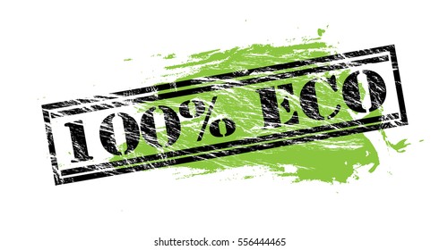 100% eco black and green vector stamp on white background