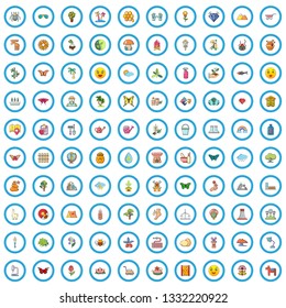 100 eco care icons set. Cartoon illustration of 100 eco care vector icons isolated on white background