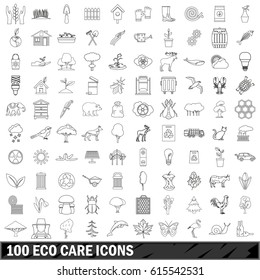 100 eco care icons set in outline style for any design vector illustration