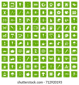 100 eco design icons set in grunge style green color isolated on white background vector illustration