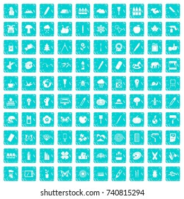 100 eco design icons set in grunge style blue color isolated on white background vector illustration
