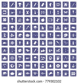 100 eco design icons set in grunge style sapphire color isolated on white background vector illustration