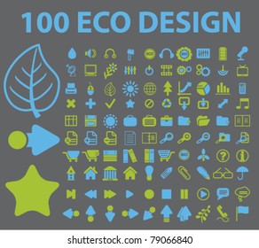 100 eco design icons, signs, vector illustrations