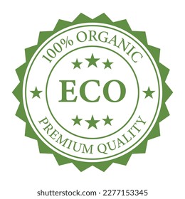 100% Eco Friendly Badge, Logo, Emblem, Icon, Seal, Label, Symbol, Sign, Tag With Leaves Vector Illustration