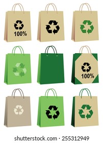 100% eco friendly cardboard bag collection isolated on white background