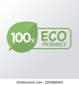 100% Eco friendly green leaf label sticker. 2d vector illustration. Eco friendly stamp icons Vector illustration with Green organic plant leaf. 