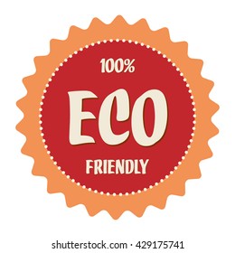 100% Eco Friendly label or tag, in a seal or star shape. Orange, beige, red and brown colors