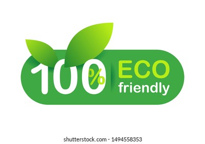 100% Eco friendly sign - isolated vector sticker for certified qualitative healthy products