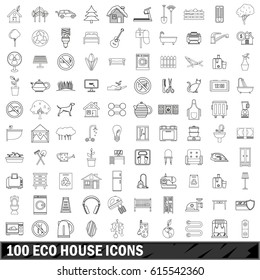 100 eco house icons set in outline style for any design vector illustration