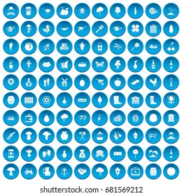100 eco icons set in blue circle isolated on white vector illustration
