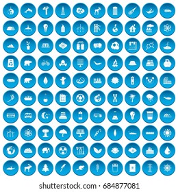 100 eco icons set blue