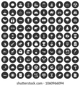 100 eco icons set in simple style white on black circle color isolated on white background vector illustration