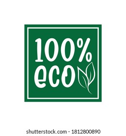 Sello de hoja verde con el logotipo de la OCE al 100% para calidad superior, productos naturales alimentarios sanos y cultivados localmente, pegatinas frescas de la granja. Etiqueta orgánica del menú vector, emblema biológico del embalaje de productos alimenticios.